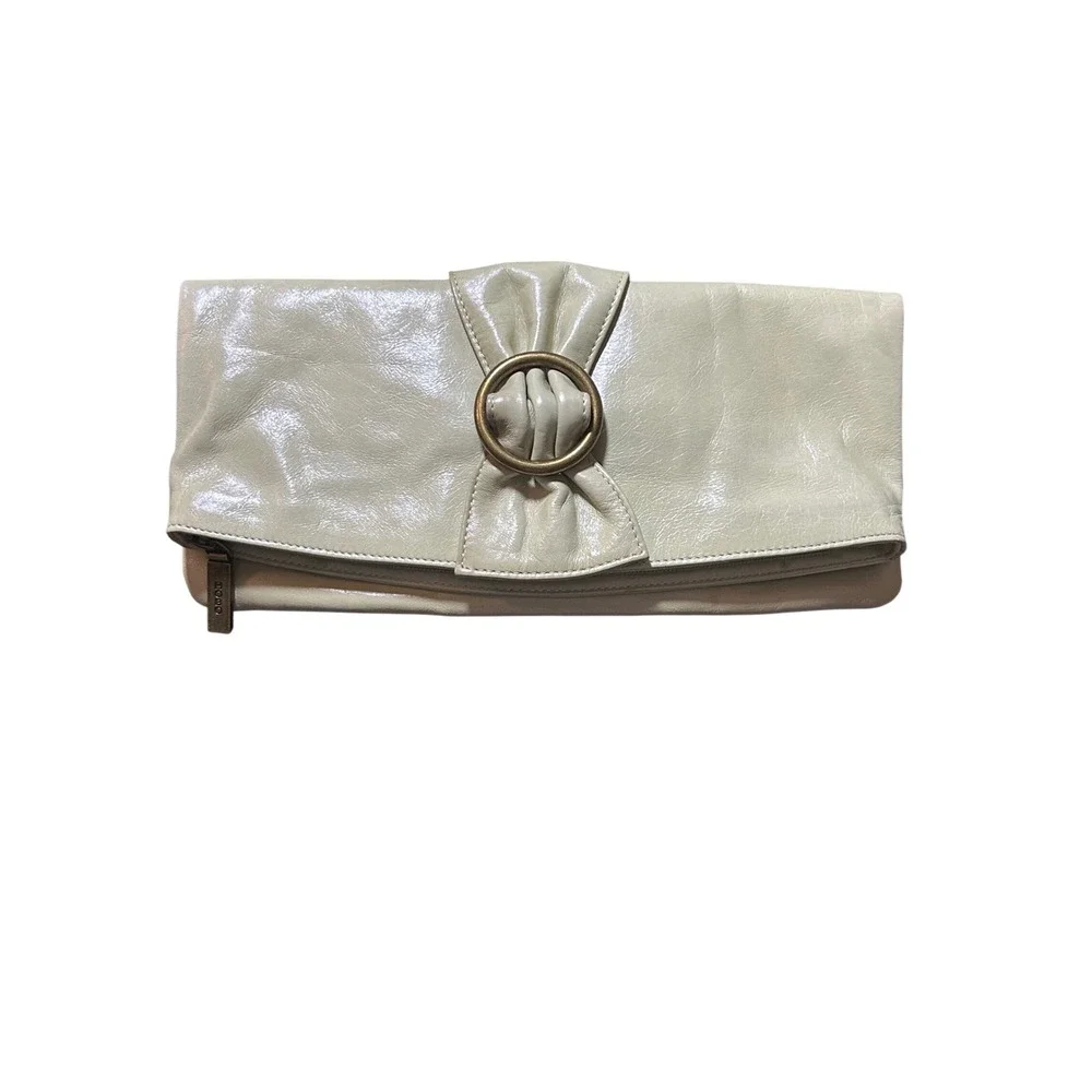 HOBO‎ INTERNATIONAL Green Leather Envelope Clutch Bag Gold Ring
